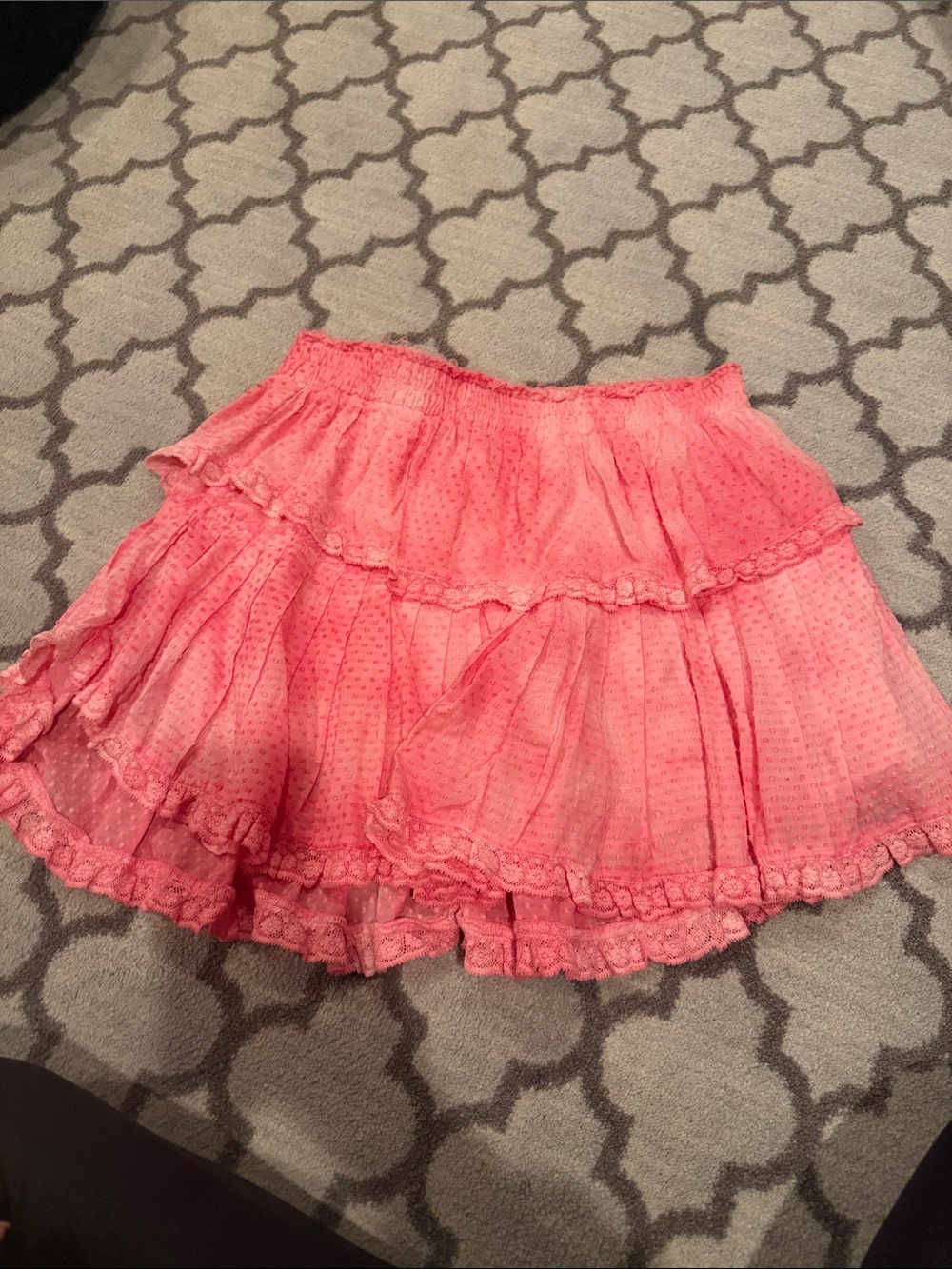 LoveShackFancy Coral Pink Tiered Ruffle Mini Skirt